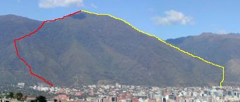 En rouge la route de Sabas Nieves et en jaune la route Cachimbo