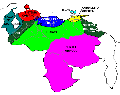 Mapa de Venezuela, con areas geografcas y nombre